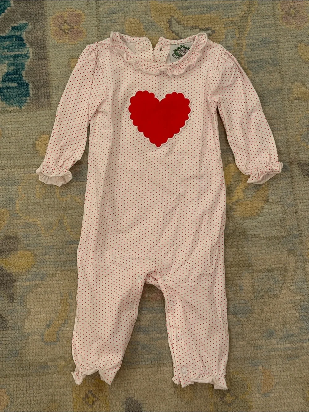NWOT Pink Polka Dot Baby One-Piece with Red Heart